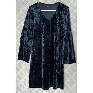 Blue Velvet XS Dress Vintage 70s Bell Flared‎ Sleeves Holiday Whimsigoth
